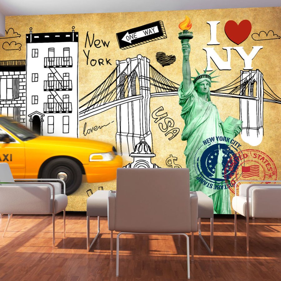 ARTGEIST Storby fototapet med New York City sketch street art (flere strrelser)
