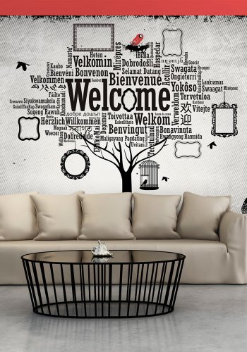 ARTGEIST Fototapet med grafisk sort-hvid illustration af tr med citater og tekst (flere strrelser)