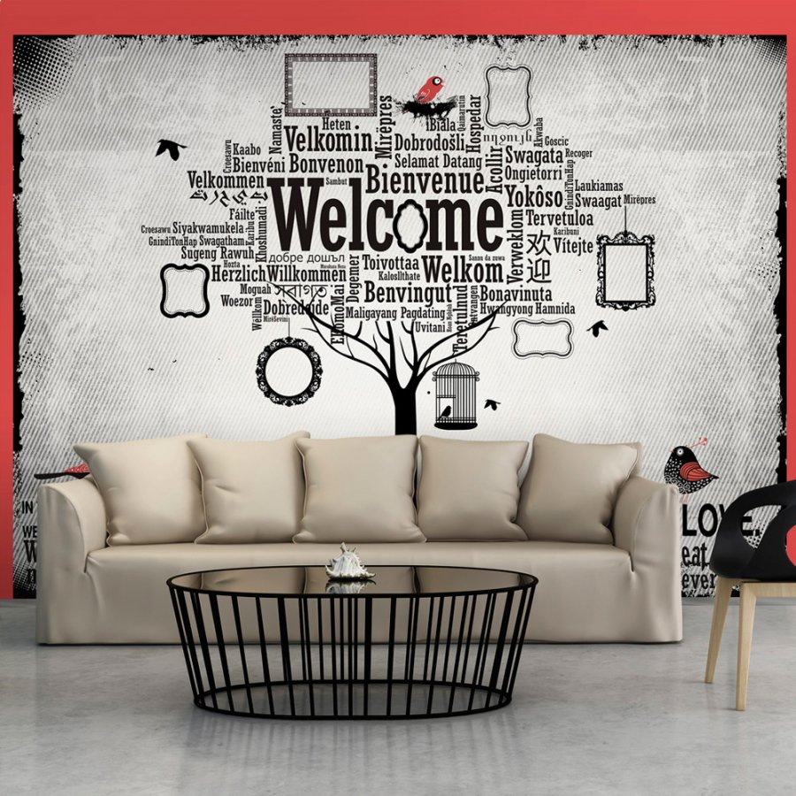 ARTGEIST Fototapet med grafisk sort-hvid illustration af tr med citater og tekst (flere strrelser)