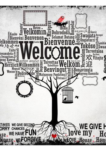 ARTGEIST Fototapet med grafisk sort-hvid illustration af tr med citater og tekst (flere strrelser)