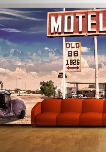 ARTGEIST Retro fototapet med vintage amerikansk motel skilt ved route 66 (flere strrelser)