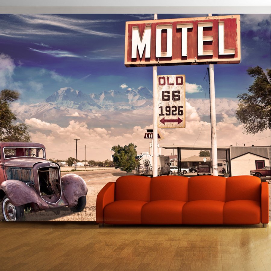 ARTGEIST Retro fototapet med vintage amerikansk motel skilt ved route 66 (flere strrelser)