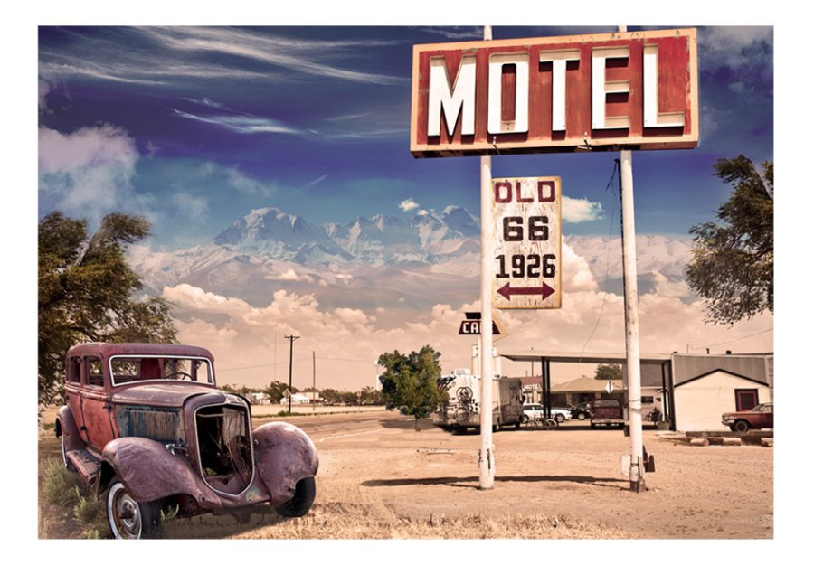 ARTGEIST Retro fototapet med vintage amerikansk motel skilt ved route 66 (flere strrelser)