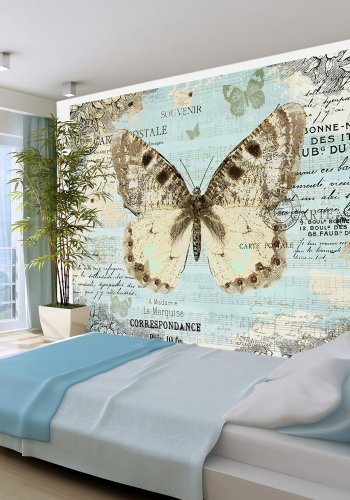 ARTGEIST Fototapet med motiv af vintage postkort med sommerfugl (flere strrelser)