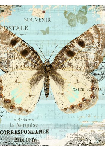 ARTGEIST Fototapet med motiv af vintage postkort med sommerfugl (flere strrelser)