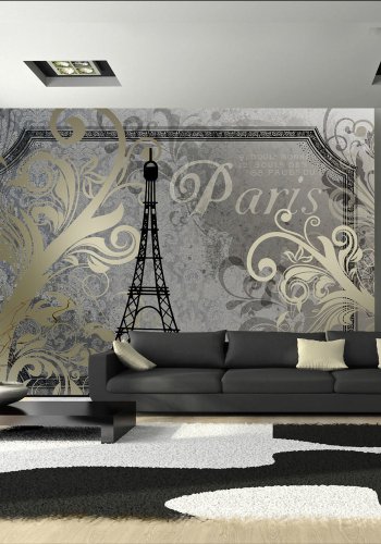 ARTGEIST Fototapet med Eiffeltrn og vintage mnster i guld look p gr baggrund (flere strrelser)