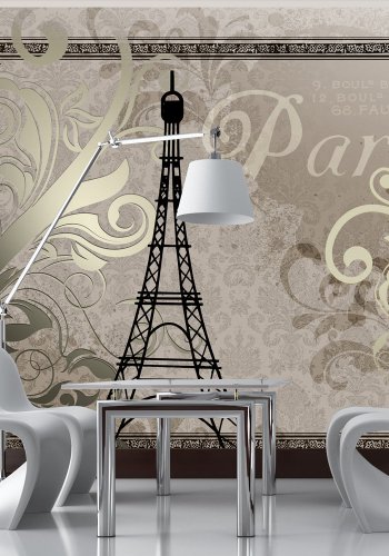 ARTGEIST Fototapet med Eiffeltrn og vintage mnster i guld look p lys baggrund (flere strrelser)