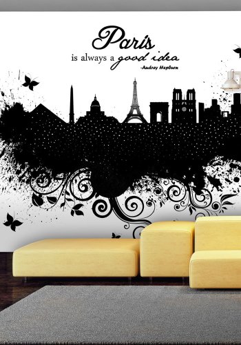 ARTGEIST Fototapet med grafisk illustration af Paris og citat - sort hvid (flere strrelser)