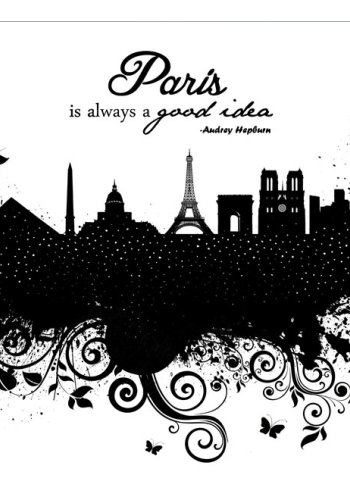 ARTGEIST Fototapet med grafisk illustration af Paris og citat - sort hvid (flere strrelser)