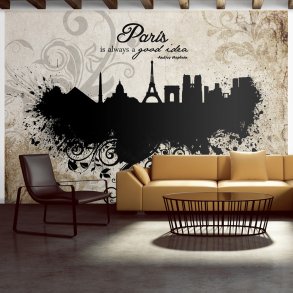 ARTGEIST Fototapet med grafisk illustration af Paris og citat p vintage baggrund (flere strrelser)