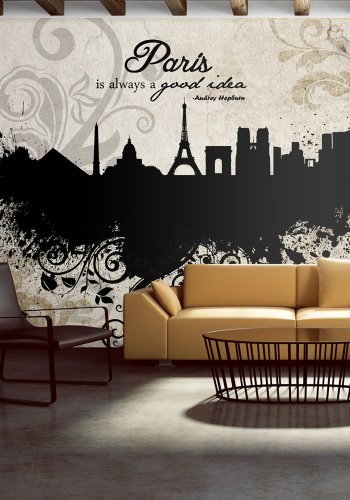 ARTGEIST Fototapet med grafisk illustration af Paris og citat p vintage baggrund (flere strrelser)