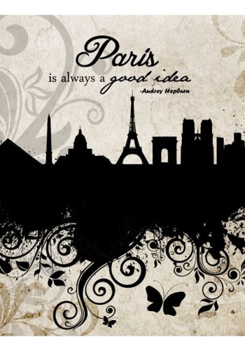 ARTGEIST Fototapet med grafisk illustration af Paris og citat p vintage baggrund (flere strrelser)