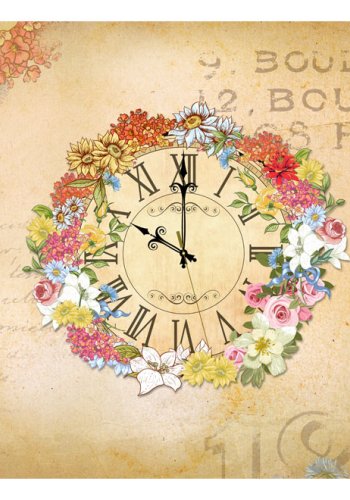 ARTGEIST - Fototapet af retro ur indhyllet i en blomsterkrans - Flere strrelser