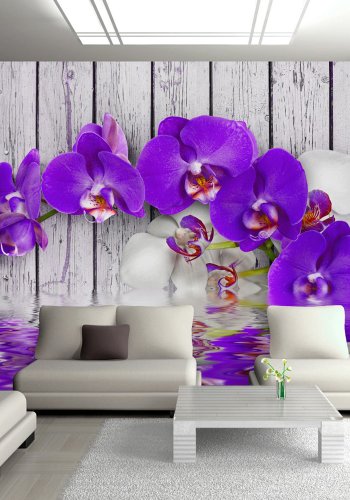 ARTGEIST - Fototapet af lilla orkidé der afspejles i vandoverfladen - Flere strrelser