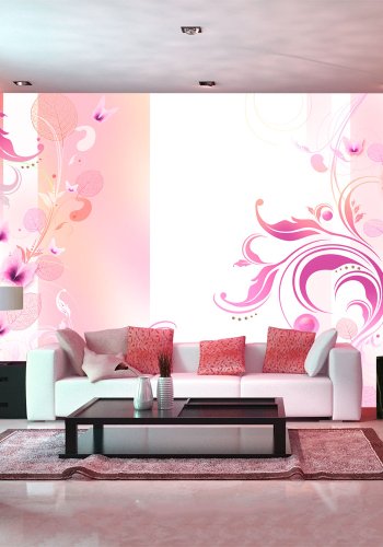 ARTGEIST - Fototapet i rolige nuancer med blomster og sommerfugle - Flere strrelser