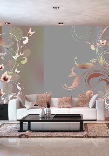 ARTGEIST - Fototapet i mrke og rolige nuancer med blomster og sommerfugle - Flere strrelser