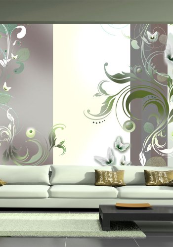 ARTGEIST - Fototapet i grnne og rolige nuancer med blomster og sommerfugle - Flere strrelser