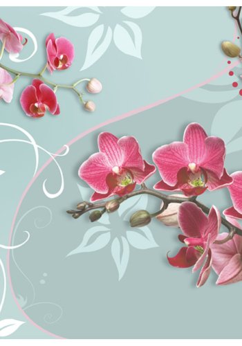 ARTGEIST - Fototapet af orkidéer p bl blomstret baggrund - Flere strrelser