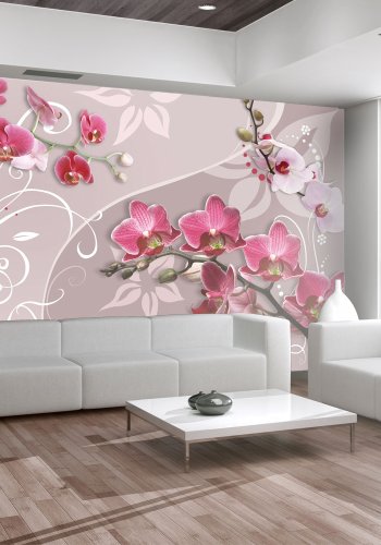 ARTGEIST - Fototapet af lyserde orkidéer p rolig baggrund - Flere strrelser