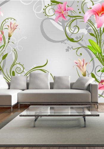 ARTGEIST - Fototapet med lyserde liljer p gr baggrund - Flere strrelser