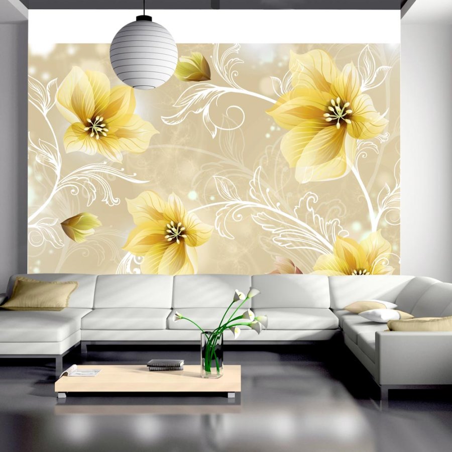 ARTGEIST - Fototapet med gule blomster p beige baggrund - Flere strrelser