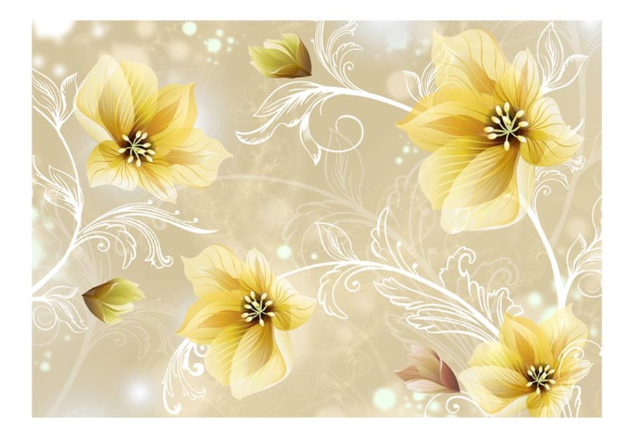 ARTGEIST - Fototapet med gule blomster p beige baggrund - Flere strrelser