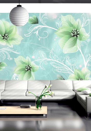 ARTGEIST - Fototapet med grnne blomster p lys bl baggrund - Flere strrelser