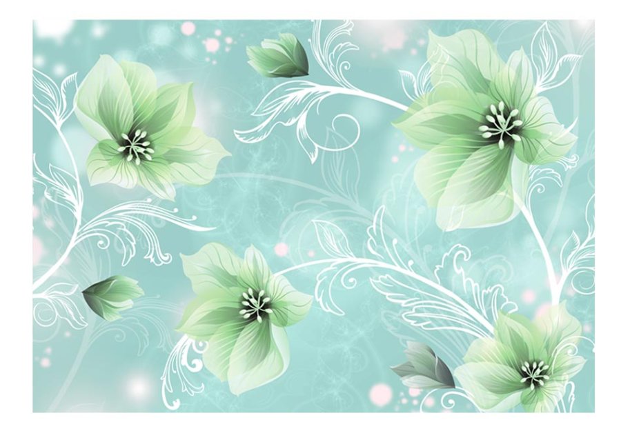 ARTGEIST - Fototapet med grnne blomster p lys bl baggrund - Flere strrelser