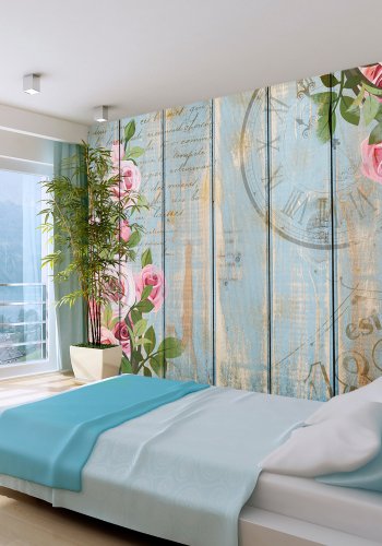  ARTGEIST - Fototapet med blomster p en retro tr-baggrund - Flere strrelser