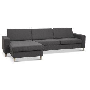 Pan set 8 3D XL sofa, m. chaiselong - antracitgr polyester stof og natur tr