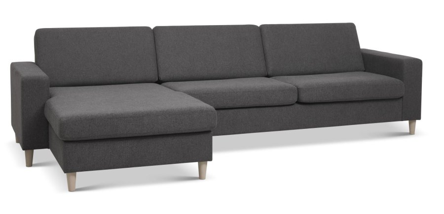 Pan set 8 3D XL sofa, m. chaiselong - antracitgr polyester stof og natur tr