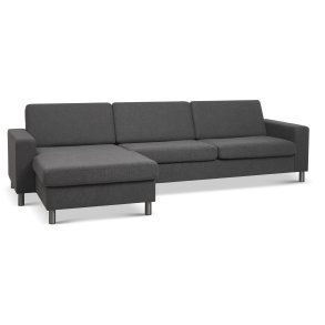 Pan set 8 3D XL sofa, m. chaiselong - antracitgr polyester stof og brstet aluminium