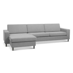 Pan set 8 3D XL sofa, m. chaiselong - gr polyester stof og brstet aluminium