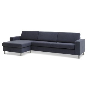 Pan set 8 3D XL sofa, m. chaiselong - bl polyester stof og brstet aluminium