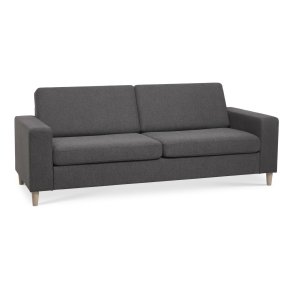 Pan 2,5 pers. sofa - antracitgr polyester stof og natur tr