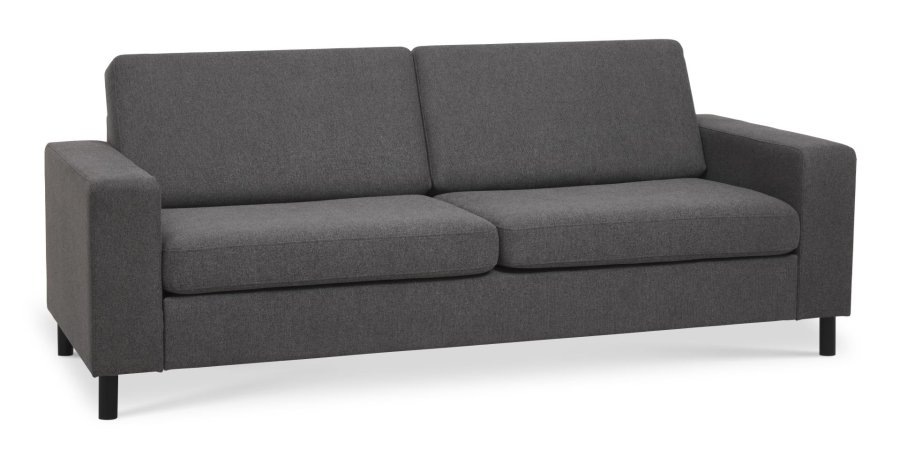 Pan 2,5 pers. sofa - antracitgr polyester stof og sort tr
