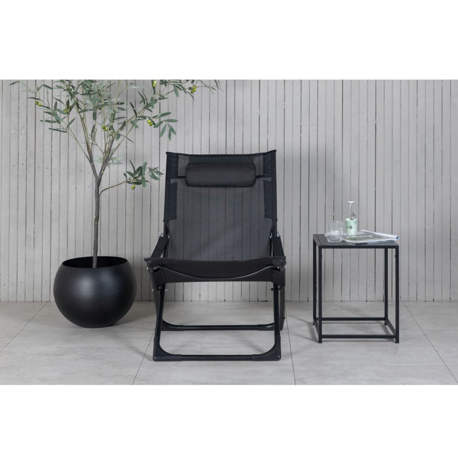 VENTURE DESIGN Seville liggestol, foldbar, m. pude - sort PVC polyester og aluminium