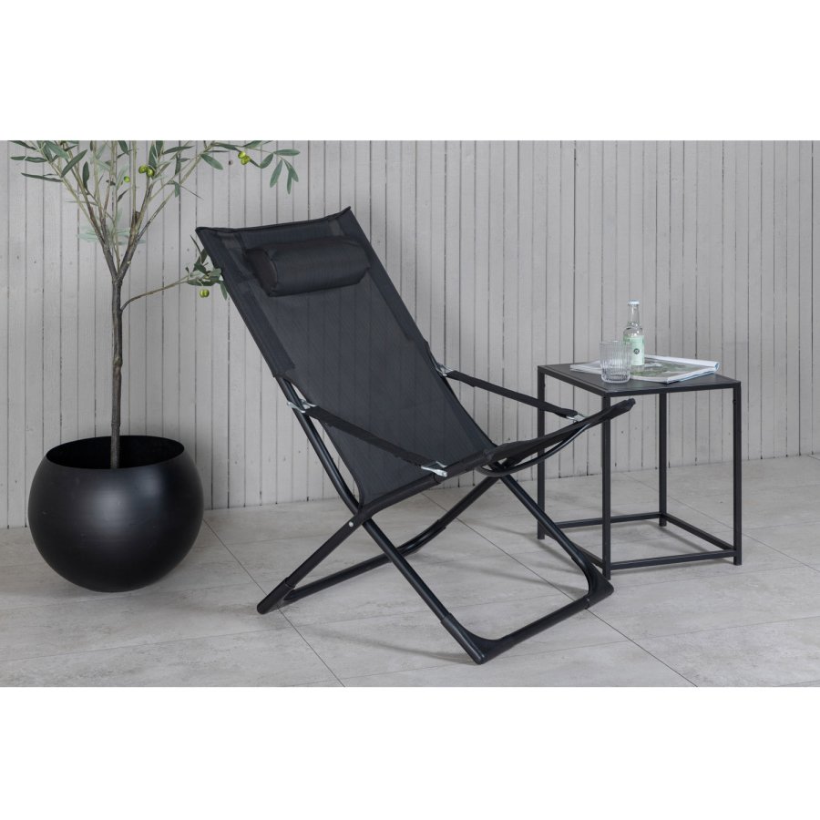 VENTURE DESIGN Seville liggestol, foldbar, m. pude - sort PVC polyester og aluminium