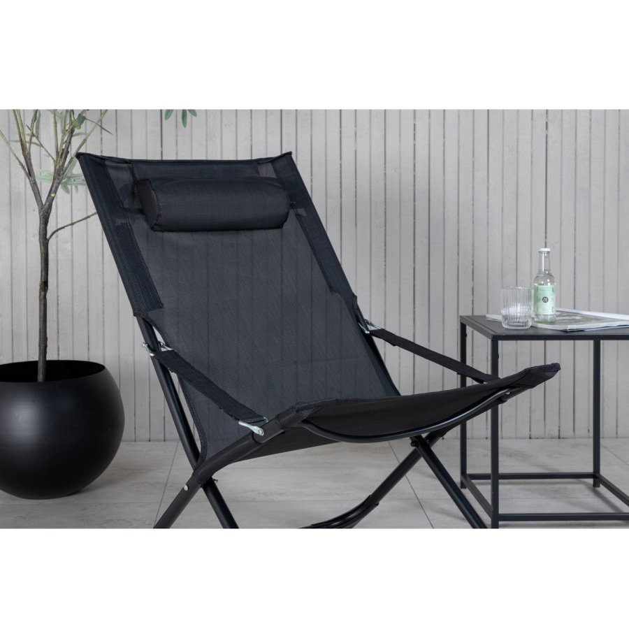 VENTURE DESIGN Seville liggestol, foldbar, m. pude - sort PVC polyester og aluminium