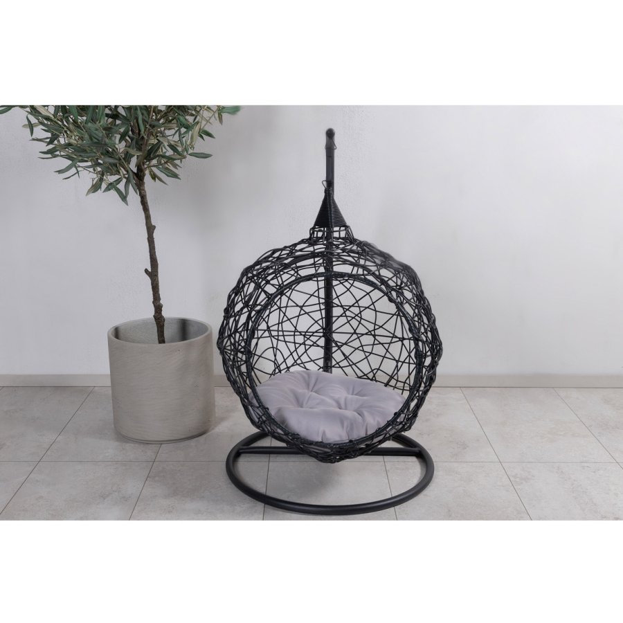VENTURE DESIGN Lexi hngestol, mini - gr polyester, sort polyrattan og aluminium