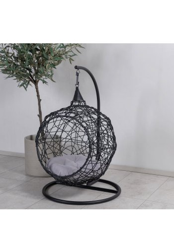 VENTURE DESIGN Lexi hngestol, mini - gr polyester, sort polyrattan og aluminium