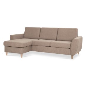 Wendy set 1 3D sofa, m. chaiselong - antelope beige polyester stof og natur tr