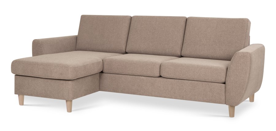 Wendy set 1 3D sofa, m. chaiselong - antelope beige polyester stof og natur tr