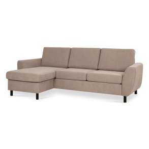 Wendy set 1 3D sofa, m. chaiselong - antelope beige polyester stof og sort tr