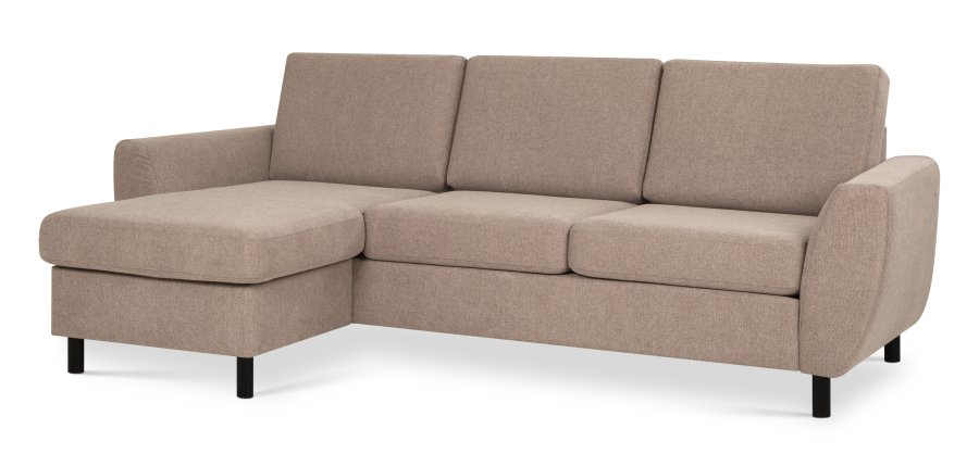 Wendy set 1 3D sofa, m. chaiselong - antelope beige polyester stof og sort tr