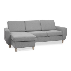 Wendy set 1 3D sofa, m. chaiselong - gr polyester stof og natur tr