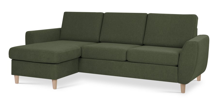 Wendy set 1 3D sofa, m. chaiselong - vinter mosgrn polyester stof og natur tr