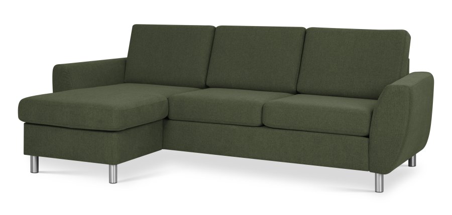 Wendy set 1 3D sofa, m. chaiselong - vinter mosgrn polyester stof og brstet aluminium