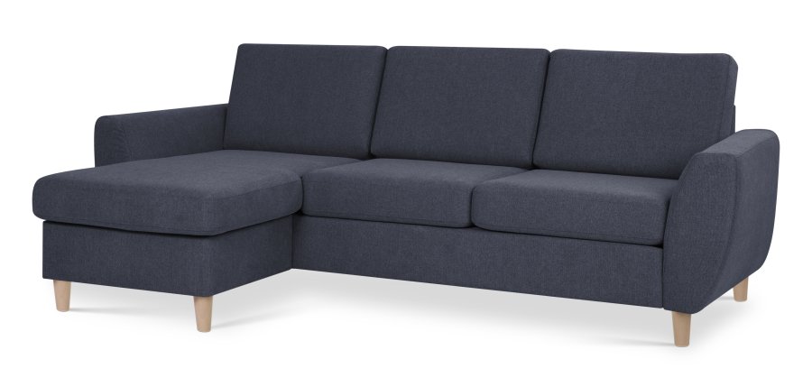 Wendy set 1 3D sofa, m. chaiselong - bl polyester stof og natur tr