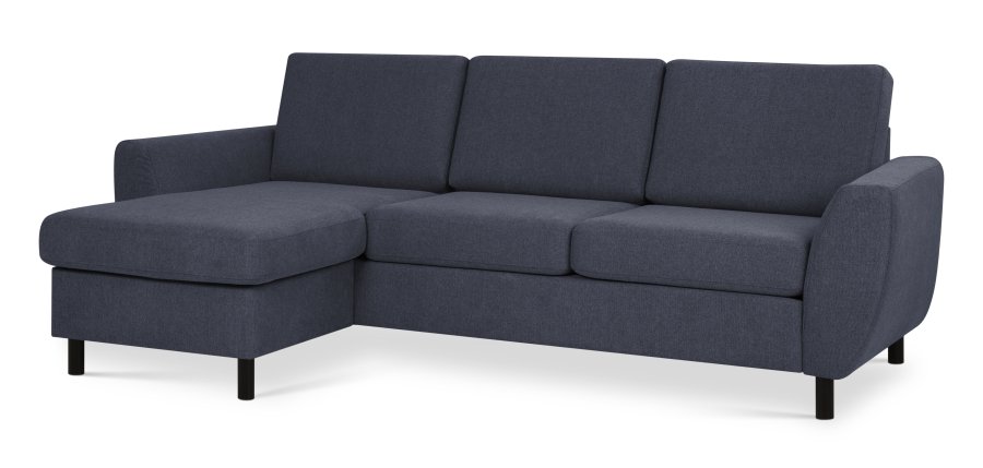 Wendy set 1 3D sofa, m. chaiselong - bl polyester stof og sort tr